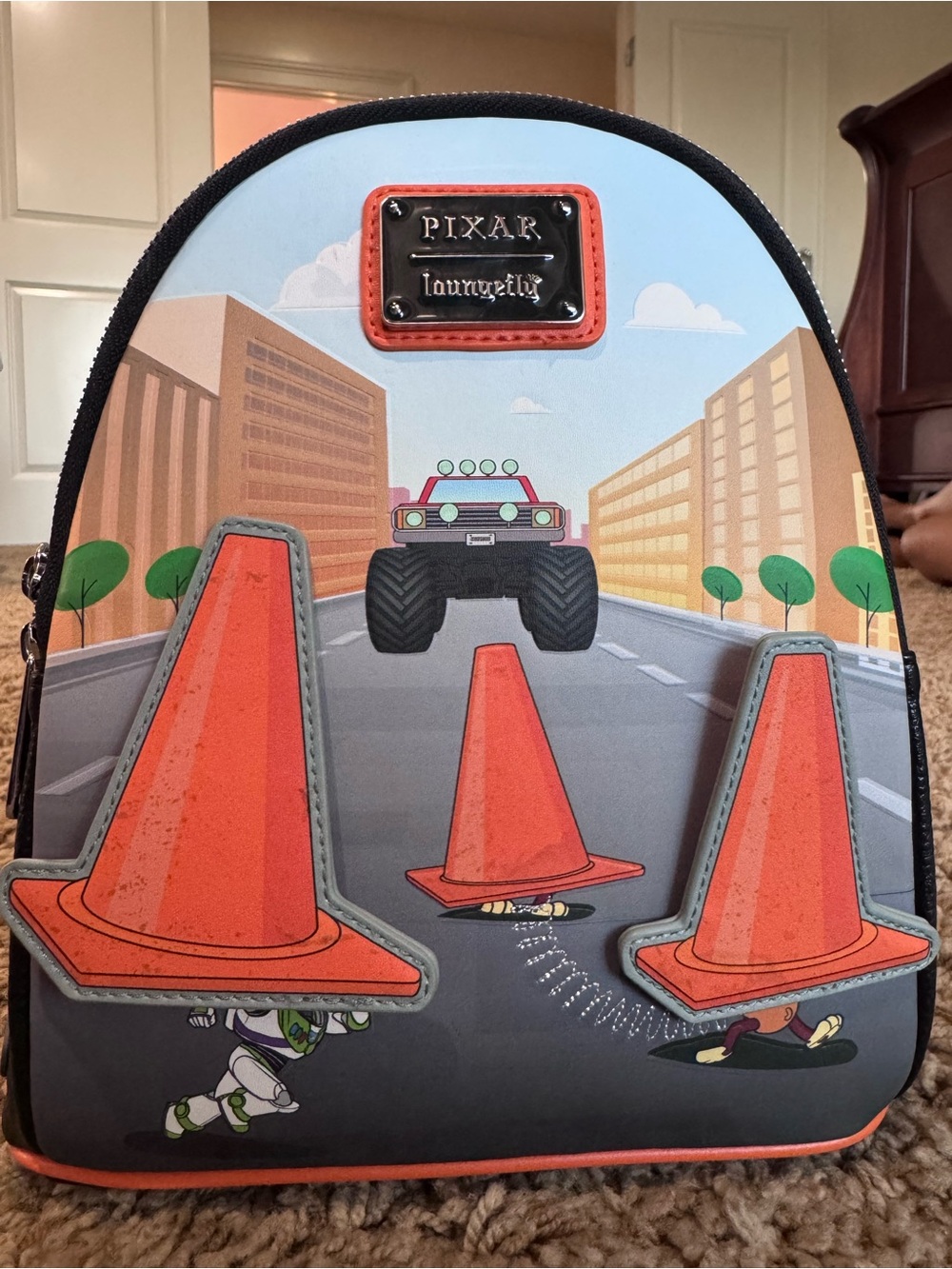 Loungefly Pixar Orange Traffic Cone Monster Truck Mini Backpack